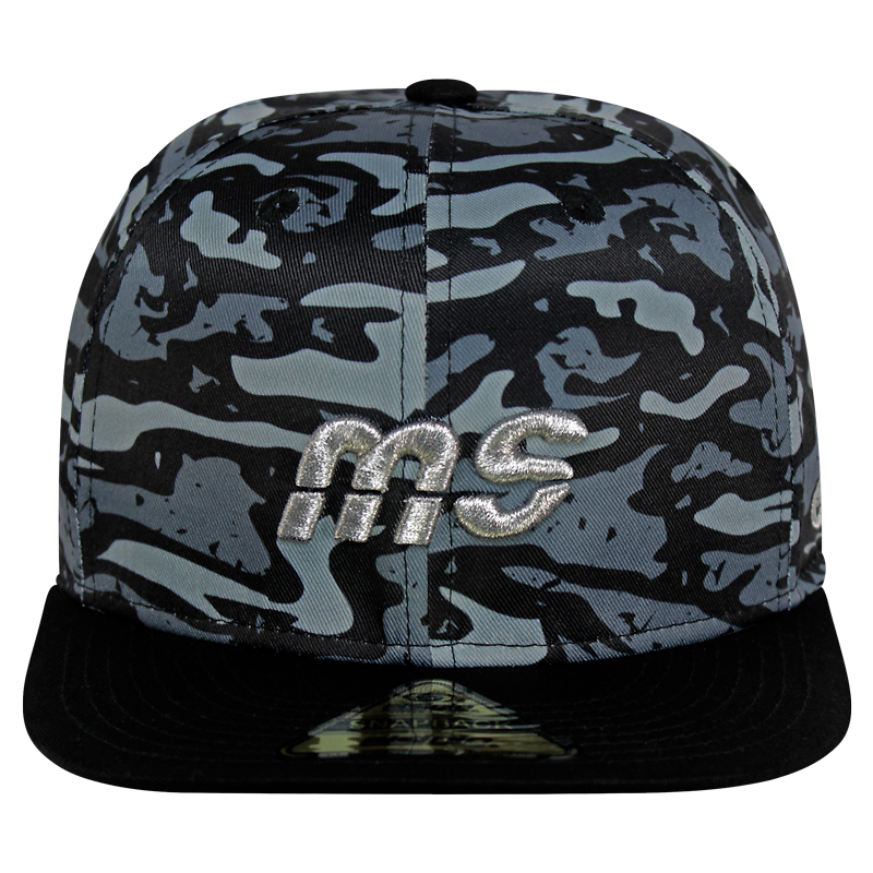 Gorra Banda MS - Snapback Camo Negro Logo Plata