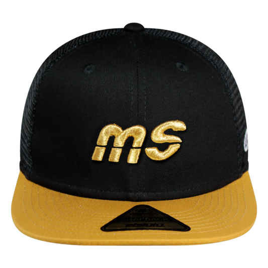Gorra Banda MS - Snapback Negro Malla Visera Amarilla