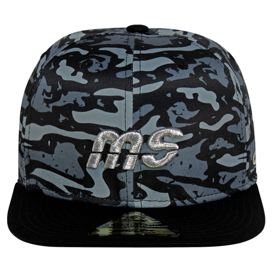 Gorra Banda MS - Snapback Camo Negro Logo Plata